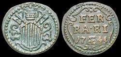 World Coins - Italy Ferrara Benedetto XIV AE quattrino 1744