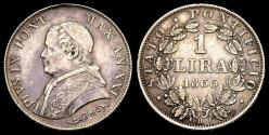 World Coins - Italy Papal States 1 lira 1866