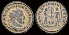 Ancient Coins - Maximianus Herculius AE radiatus Jupiter presents Victory on globe