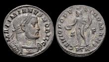 Ancient Coins - Galerius , as Caesar AE silvered follis Genius standing front