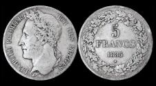 World Coins - Belgium Leopold I 5 frank 1835 pos A