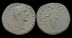 Ancient Coins - Antoninus Pius AE sestertius Antoninus Pius standing left