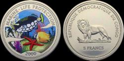 World Coins - Republique Democratique du Congo 5 francs 2000 Marine-life protection
