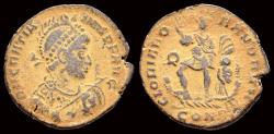 Ancient Coins - Gratian AE follis Emperor standing left on galley