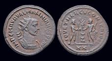 Ancient Coins - Maximianus Herculius, first reign AE radiatus Jupiter facing Hercules