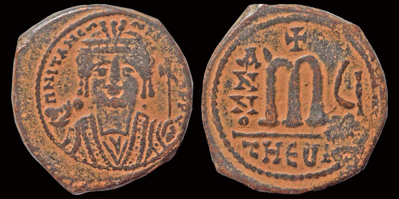 Maurice Tiberius AE follis Large M | Byzantine Coins