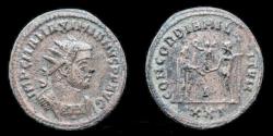 Ancient Coins - Maximianus Herculius AE antoninianus emperor accepting Victory on globe