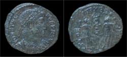 Ancient Coins - Constantine I AE follies two soldiers flanking one standard.