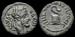 Ancient Coins - Moesia Inferior Nicopolis ad Istrum Septimius Severus AE18 coiled serpent