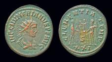 Ancient Coins - Numerian AE antoninianus emperor receiving Victory on globe from Jupiter