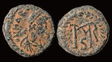Ancient Coins - Marcian AE nummus monogram in wreath