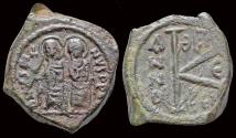 Ancient Coins - Justin II & Sophia AE half follis large K