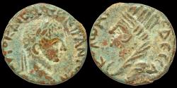 Ancient Coins - Mesopotamia Edessa Elagabalus AE16 bust of Tyche to left
