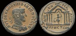 Ancient Coins - Syria Cyrrhus Philip II AE31 Zeus seated in hexastyle temple