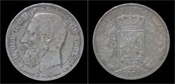 World Coins - Belgium Leopold II 5 frank 1873