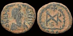 Ancient Coins - Marcian AE nummus monogram in wreath
