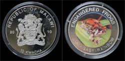 World Coins - Malawi- 10 kwacha 2010- Endangered frogs- Malagasy rainbow