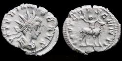 Ancient Coins - Valerian II AR antoninianus Jupiter sitting on Amalthea