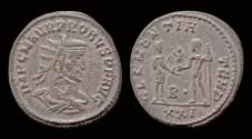 Ancient Coins - Probus AE antoninianus emperor receiving Victory on globe from Jupiter
