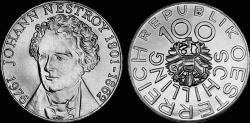 World Coins - Austria 100 schilling 1976- Johann Nestroy