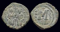 Ancient Coins - Justin II & Sophia AE follis Large M