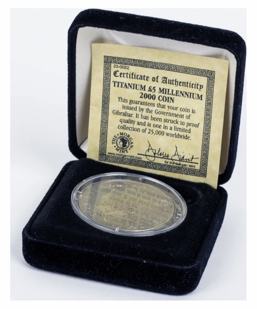 Gibraltar titanium 5 pounds 1999-Millennium 2000 | European Coins