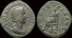 Ancient Coins - Herennia Etruscilla AE sestertius Pudicitia seated left