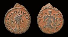 Ancient Coins - Theodosius II AE nummus Victory advancing forward