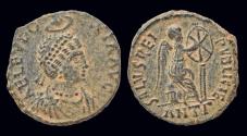 Ancient Coins - Aelia Eudoxia, Augusta AE follis Victory seated right