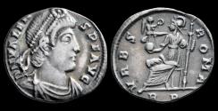 Ancient Coins - Valens AR siliqua Roma seated to left