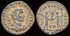 Ancient Coins - Diocletian AE radiatus Diocletian receiving Victory on globe from Jupiter