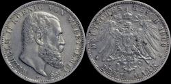 World Coins - Germany Württemberg Wilhelm II 3 mark 1909F
