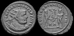 Ancient Coins - Maximianus Herculius AE radiate emperor accepting Victory on globe