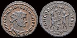 Ancient Coins - Diocletian AE antoninianus  emperor  receiving Victory on globe from Jupiter