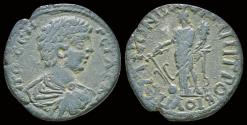 Ancient Coins - Phrygia Peltae Geta as Caesarr AE22- Tyche standing left