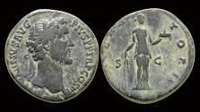 Ancient Coins - Antoninus Pius AE sestertius Fides standing to right