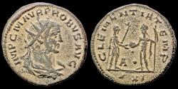 Ancient Coins - Probus AE antoninianus emperor receiving Victory on globe from Jupiter