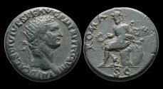 Ancient Coins - Domitian AE dupondius Roma seated left- rare Eastern Mint