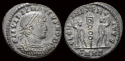 Ancient Coins - Delmatius, as Caesar AE follis two soldiers standing