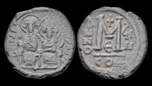 Ancient Coins - Justin II & Sophia AE follis Large M
