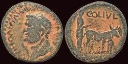 Ancient Coins - Phoenicia Berytus Claudius AE25 founder with pair of oxen