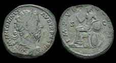 Ancient Coins - Marcus Aurelius AE sestertius Roma seated left