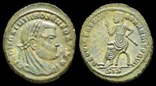 Ancient Coins - Divus Maximianus AE 1/4 follis emperor seated left on curule chair