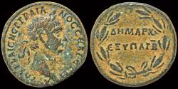 Ancient Coins - Syria Seleucis and Pieria Antioch Trajan AE26 legend within wreath