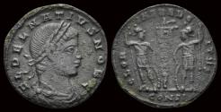 Ancient Coins - Delmatius AE3 two soldiers standing front
