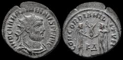 Ancient Coins - Maximianus Herculius AE radiate Jupiter presents Victory on globe