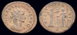 Ancient Coins - Aurelian AE antoninianus Woman presenting wreath to emperor
