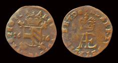 World Coins - Southern Netherlands Flanders Albrecht & Isabella double denier 1616