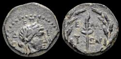 Ancient Coins - Aiolis Elaia Time of Augustus AE14 torch with wreath