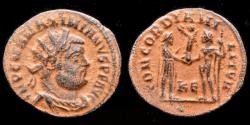 Ancient Coins - Maximianus Herculius AE radiate Jupiter presents Victory on globe